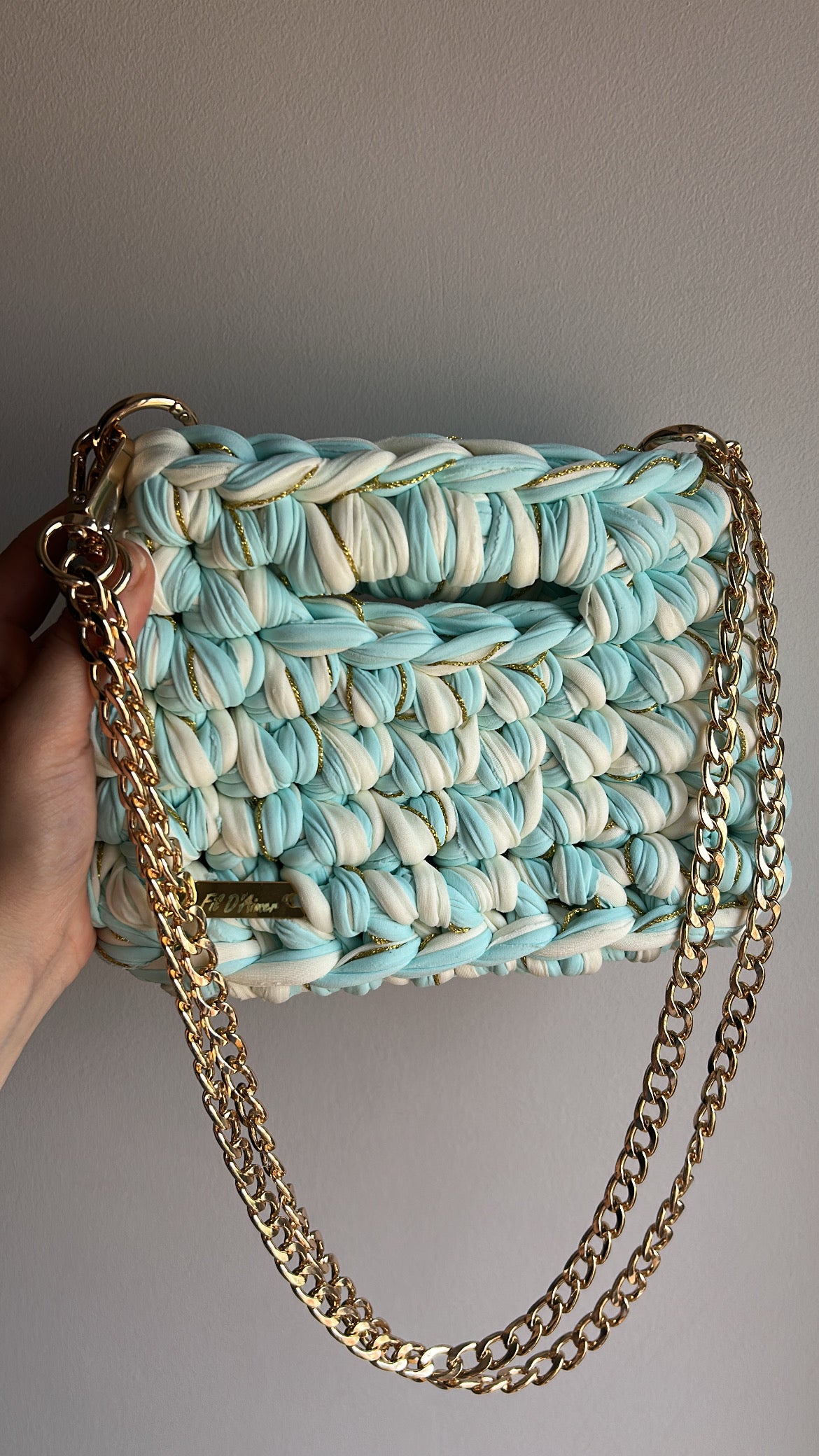 Sac AIMER - Turquoise, Jaune Pastel Clair et Fil Doré