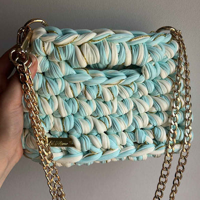 Sac AIMER - Turquoise, Jaune Pastel Clair et Fil Doré