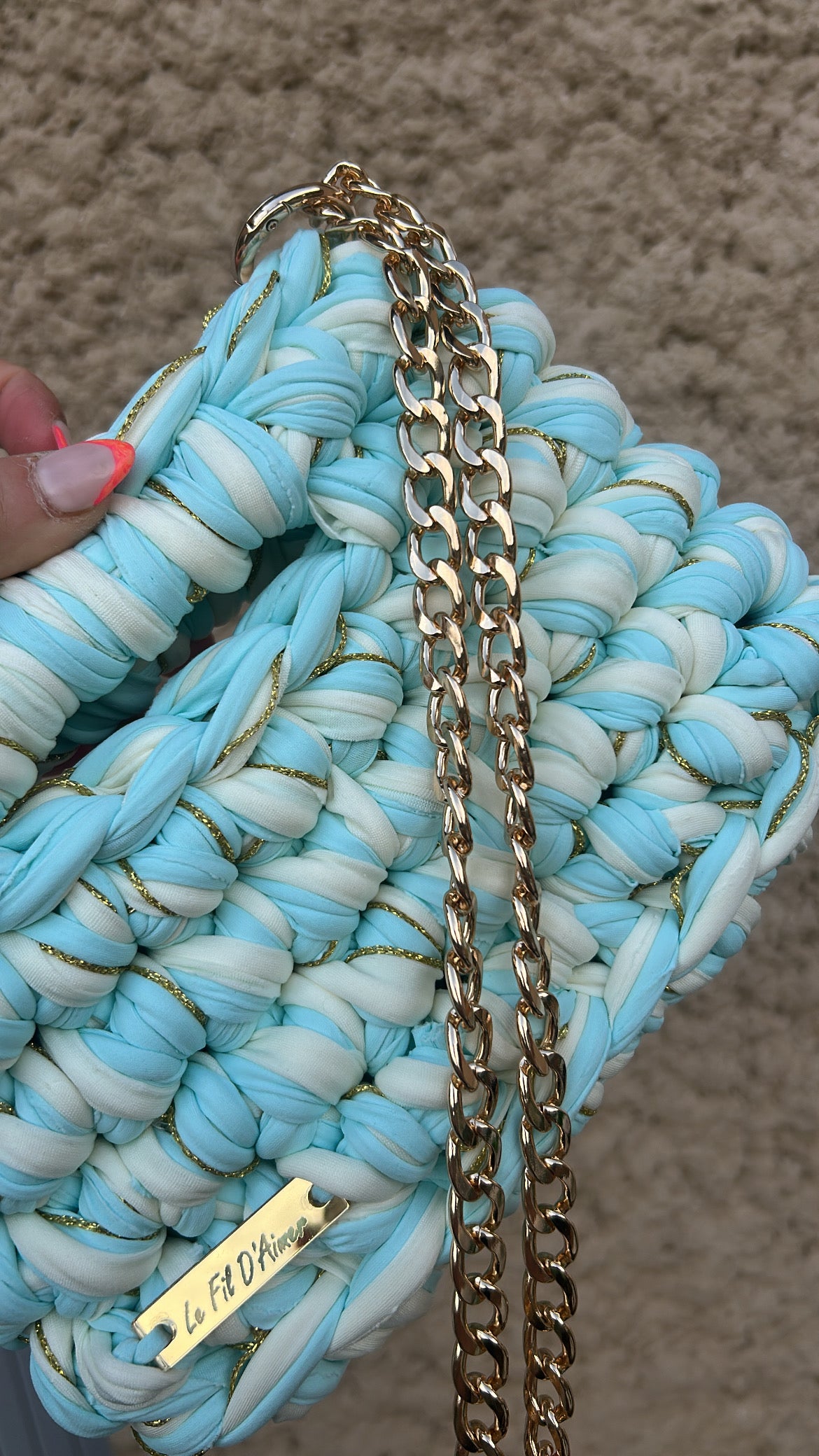 Sac AIMER - Turquoise, Jaune Pastel Clair et Fil Doré