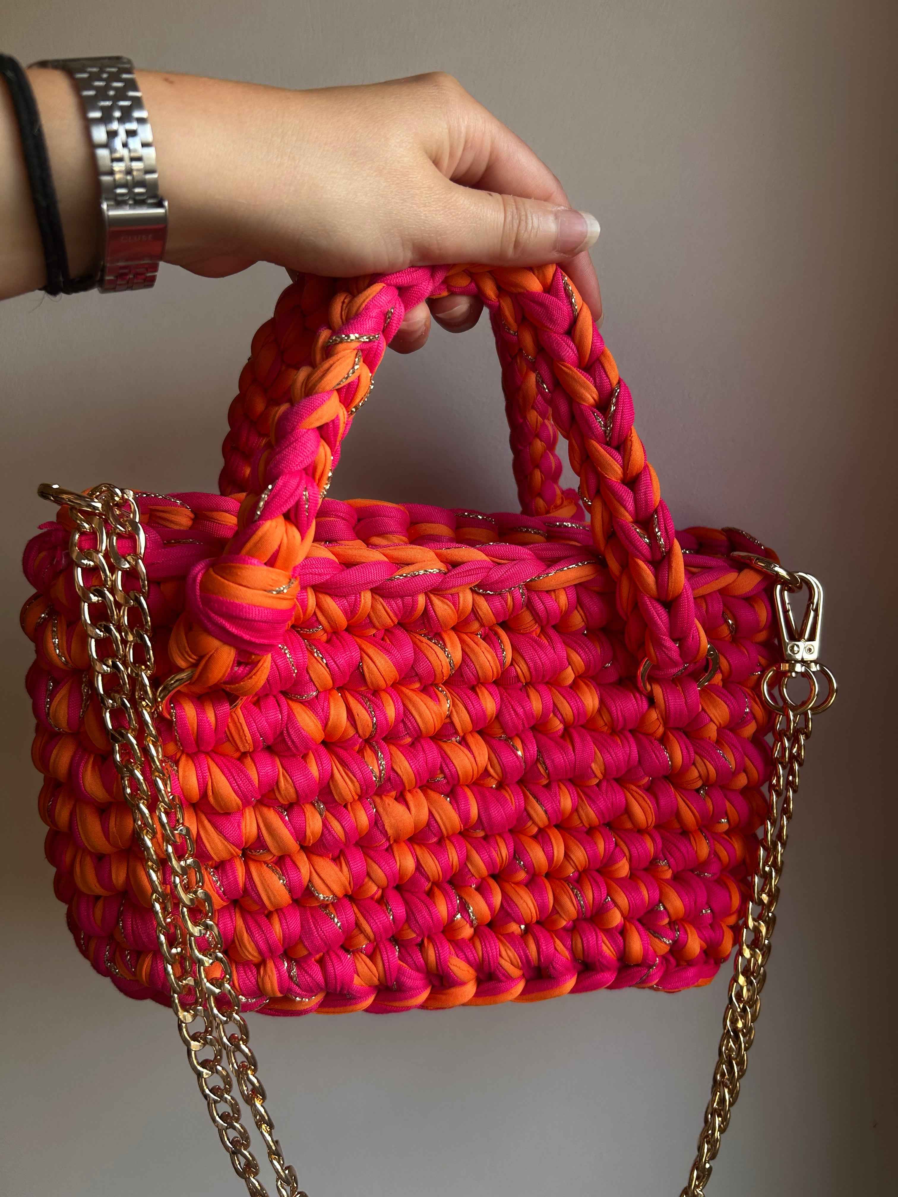 Sac EMIRA - Orange Fuchsia et Doré
