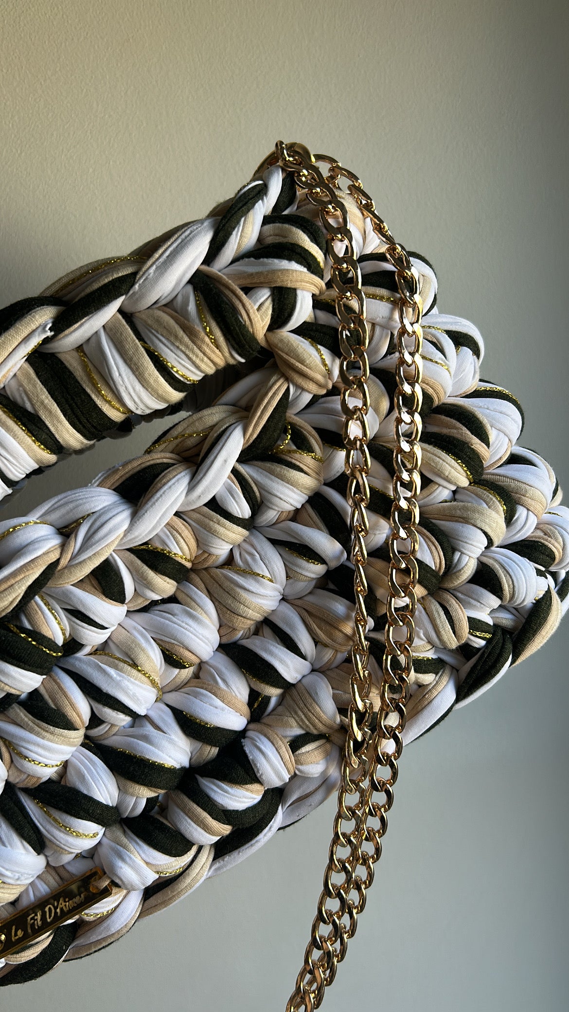 Sac AIMER - Kaki, Blanc, Beige, Fil Doré
