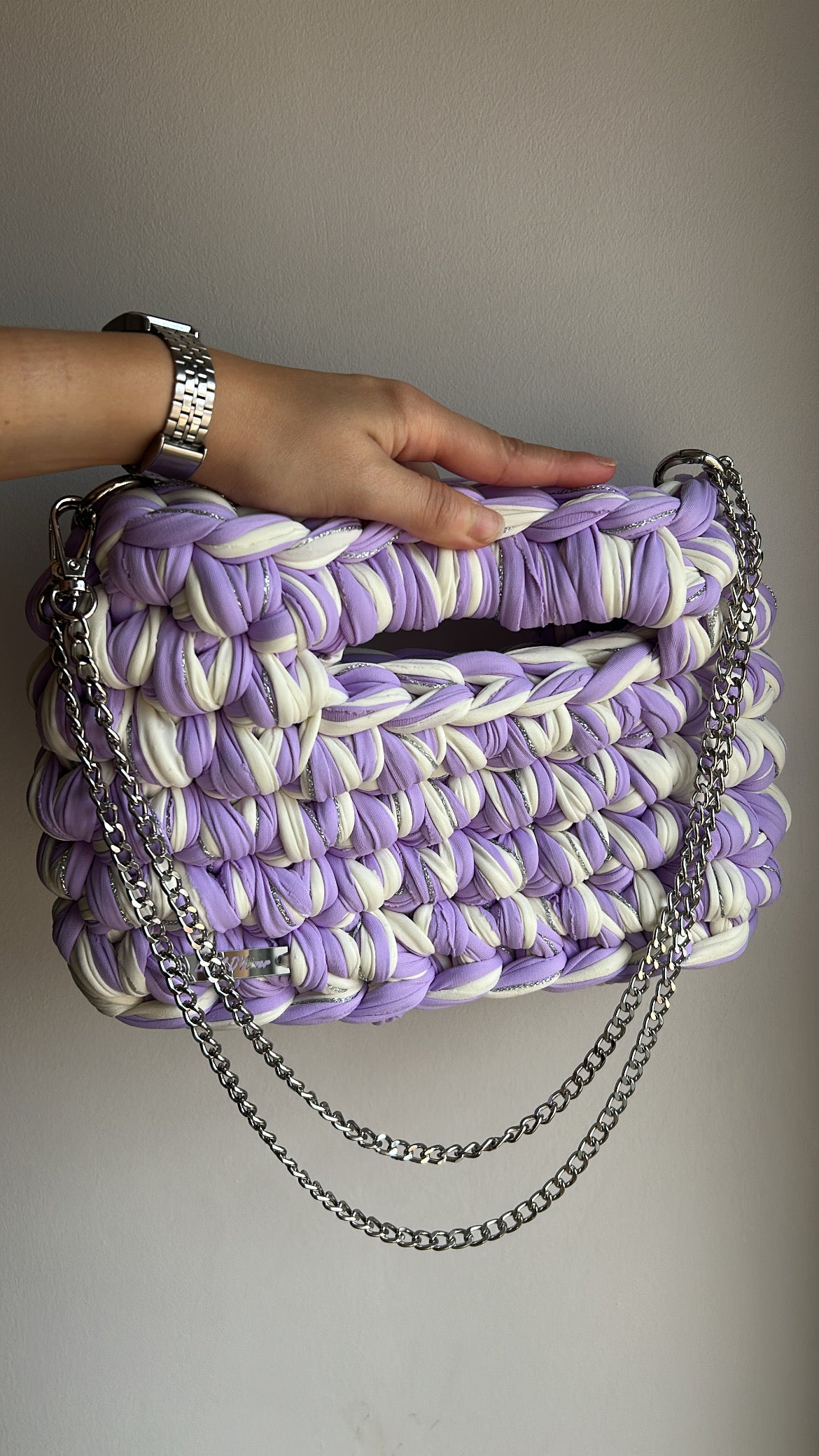 Sac AIMER - Violet Claire, Jaune Pastel, Fil Argenté