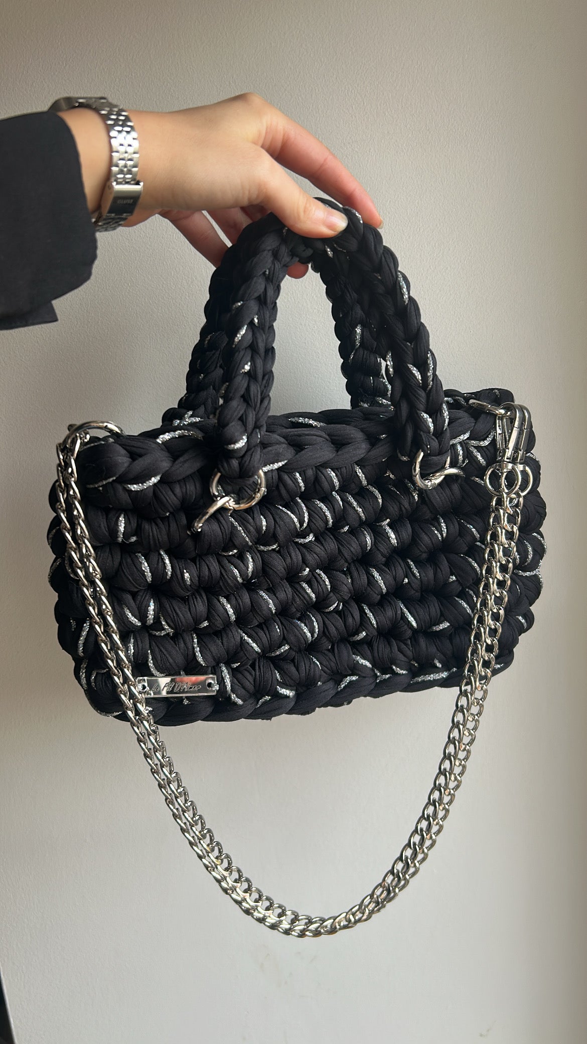 Sac EMIRA - Noir et Corde Argentée
