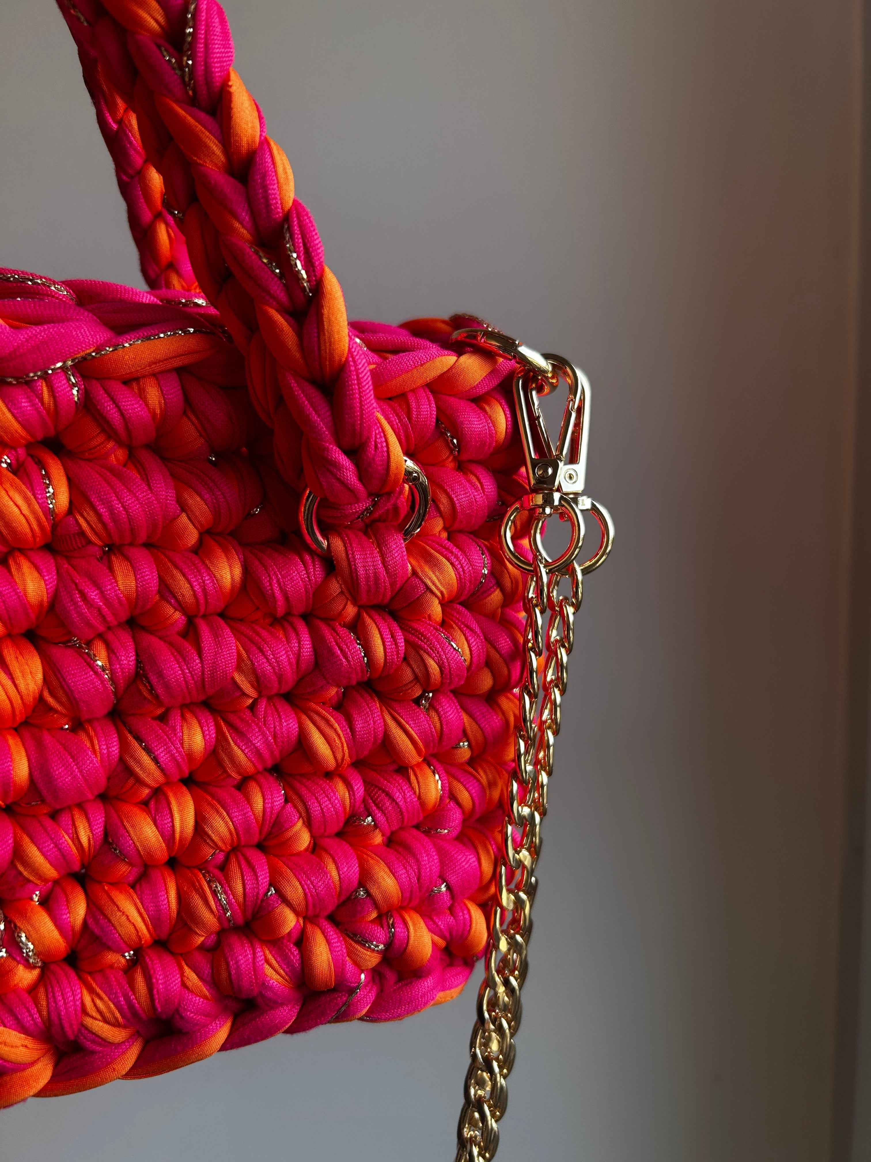 Sac EMIRA - Orange Fuchsia et Doré
