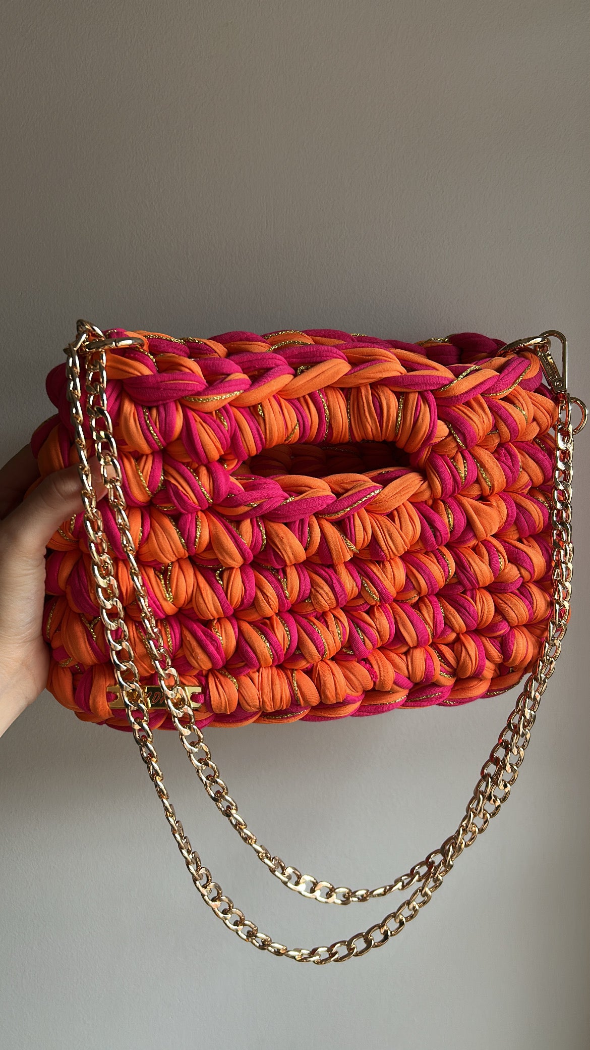 Sac AIMER - Orange Fuchsia Fil Doré