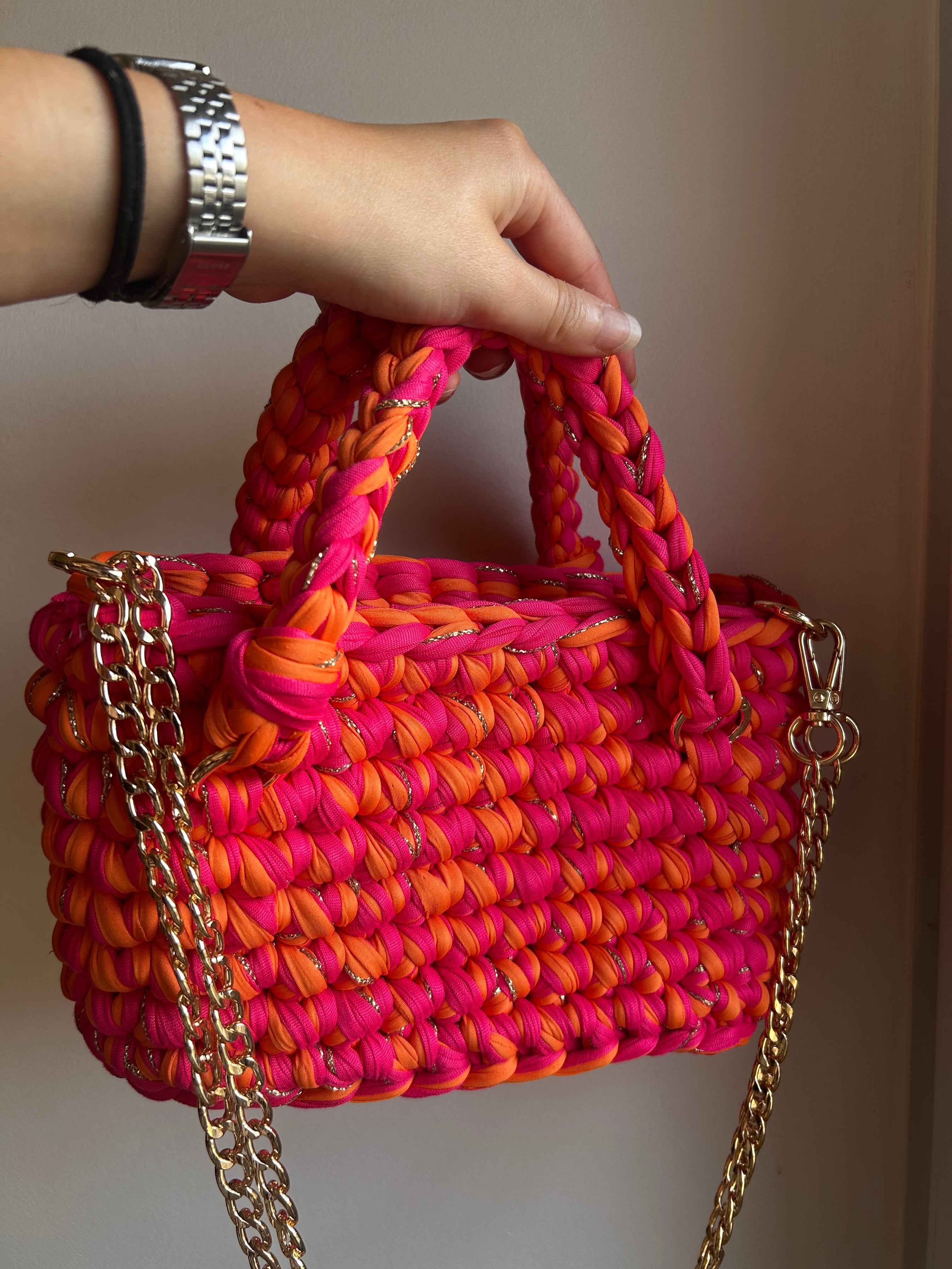 Sac EMIRA - Orange Fuchsia et Doré