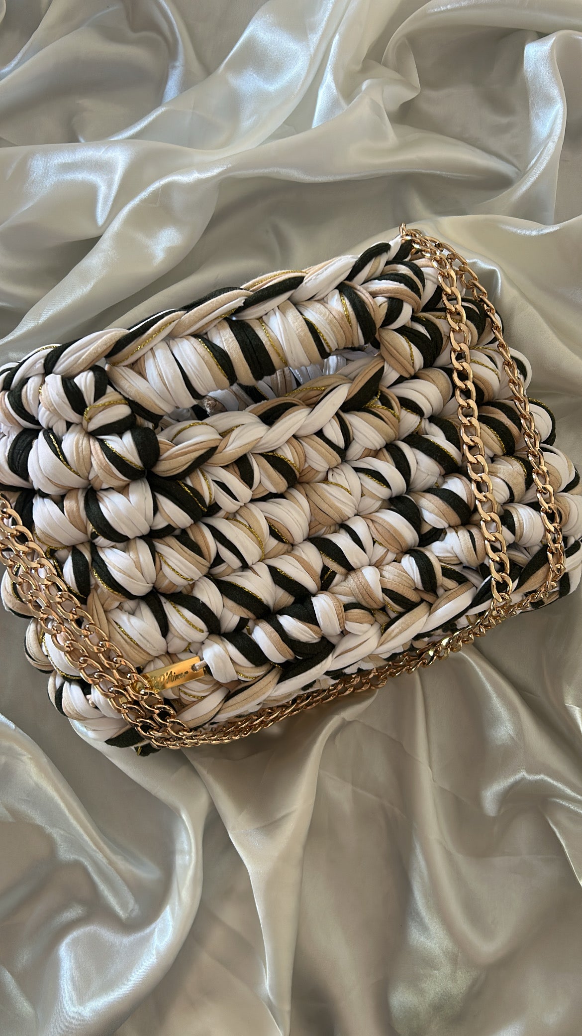 Sac AIMER - Kaki, Blanc, Beige, Fil Doré