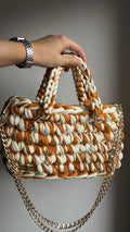 Sac EMIRA - Camel, Blanc Crème et Fil Doré