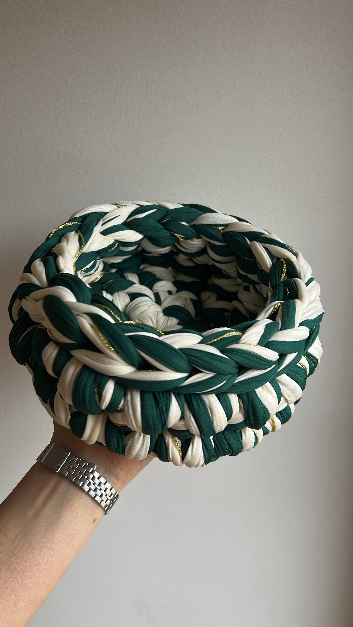 Panier IMERA- Vert Sapin, Blanc Cassé, Fil Doré