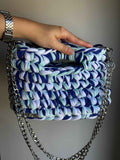 Sac AIMER - Blanc Bleu Foncé Bleu Turquoise et Fil Argenté