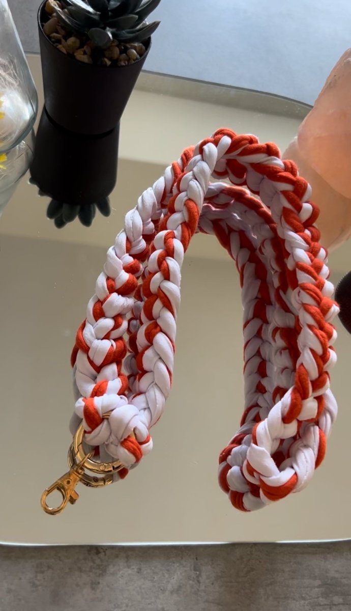 Cordon téléphone / porte - clés crochet - Orange & Blanc - Le Fil D aimerCordon