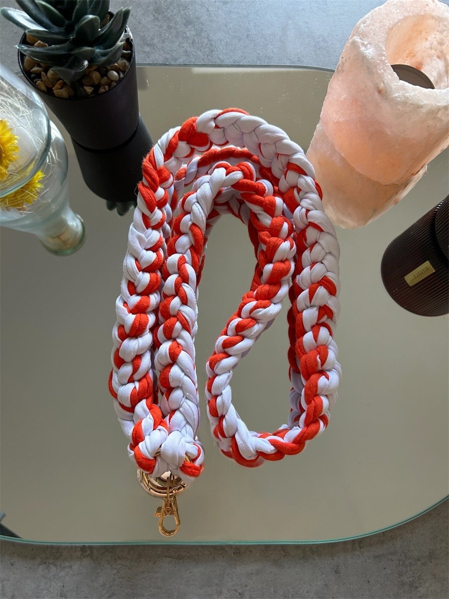 Cordon téléphone / porte - clés crochet - Orange & Blanc - Le Fil D aimerCordon