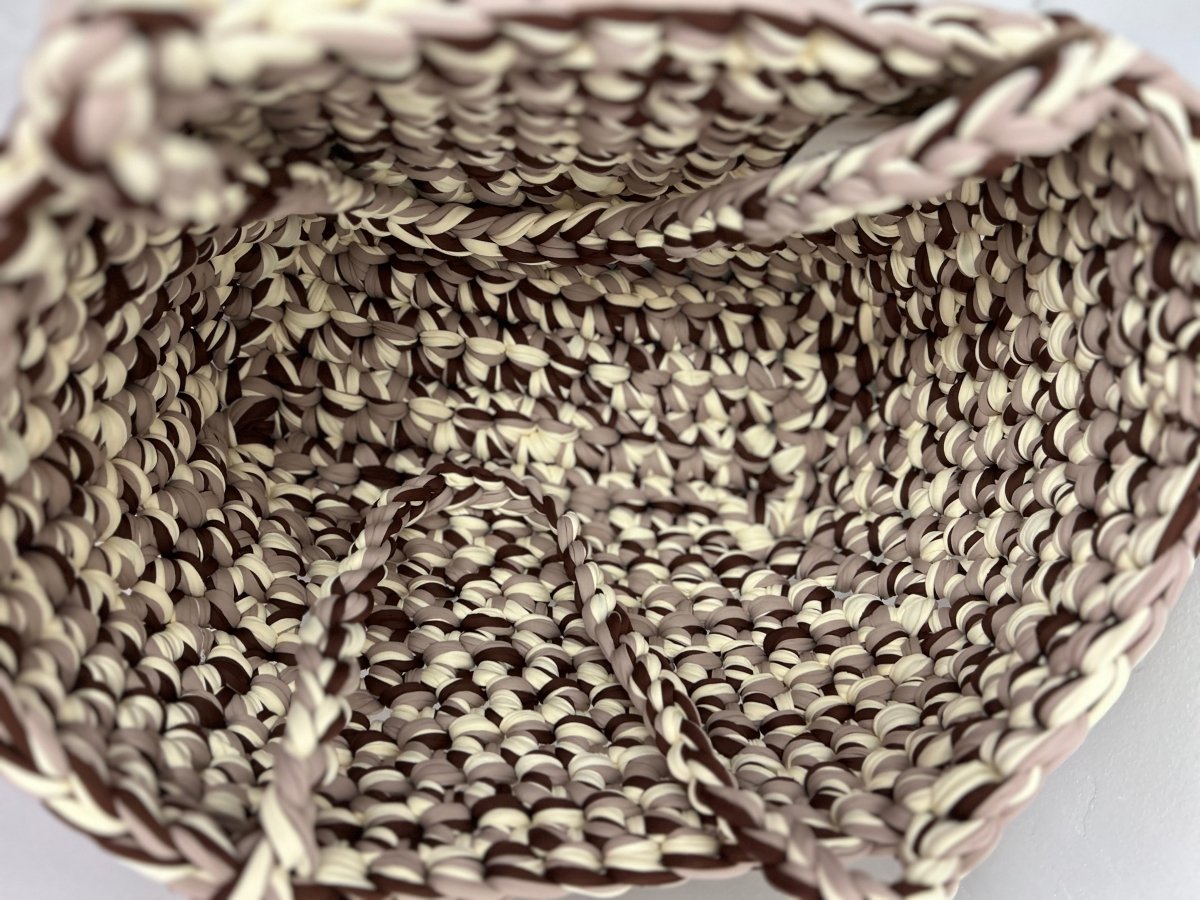 Panier crochet artisanal marron/beige – Pièce unique faite main - Le Fil D aimer