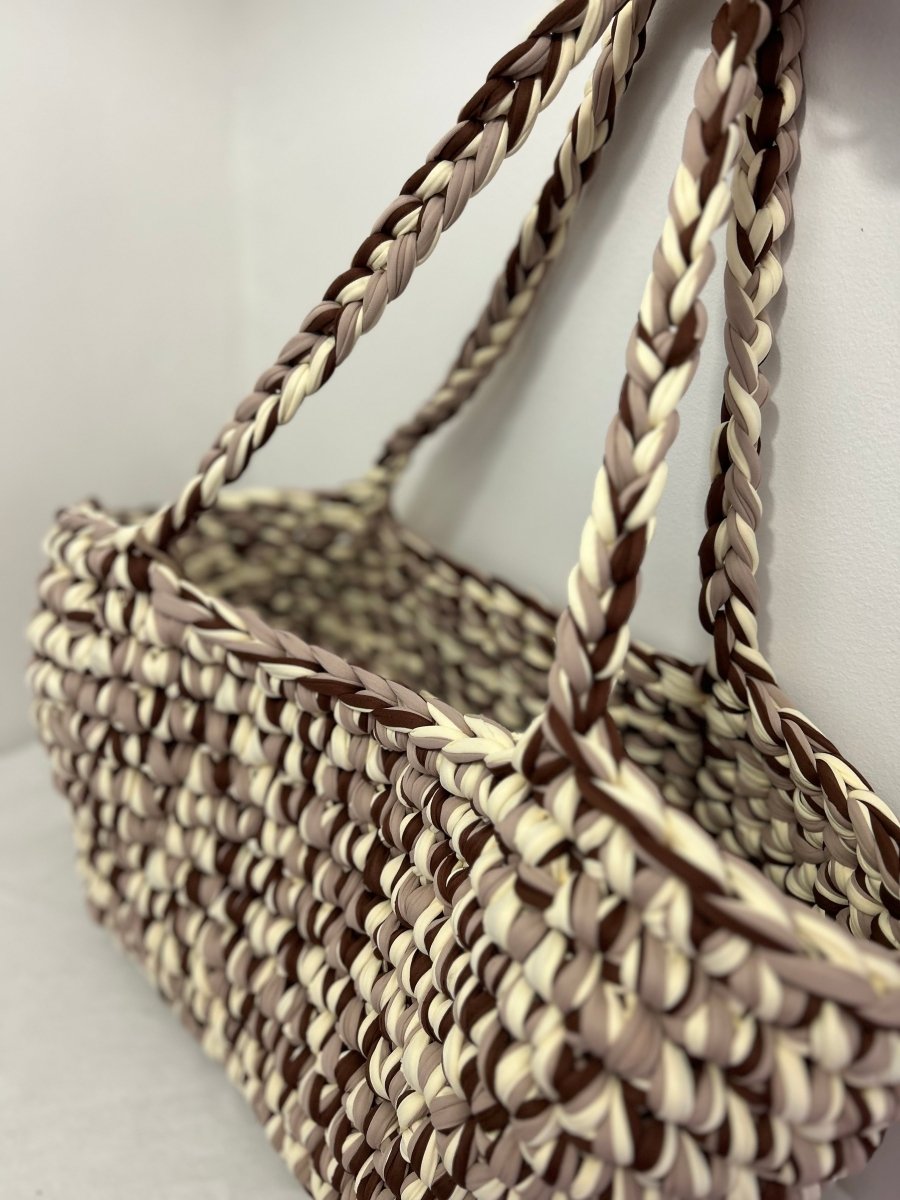 Panier crochet artisanal marron/beige – Pièce unique faite main - Le Fil D aimer
