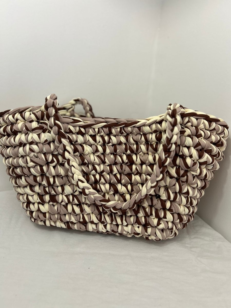 Panier crochet artisanal marron/beige – Pièce unique faite main - Le Fil D aimer