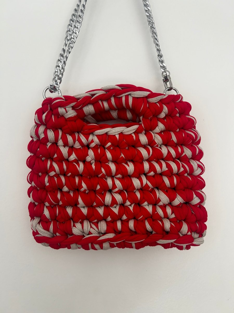 Sac Aimer rouge et beige brillant fait main