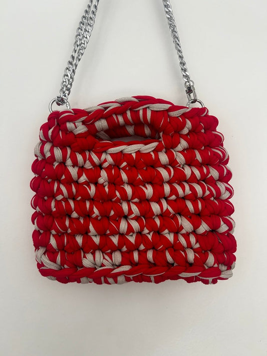 Sac Aimer rouge et beige brillant fait main