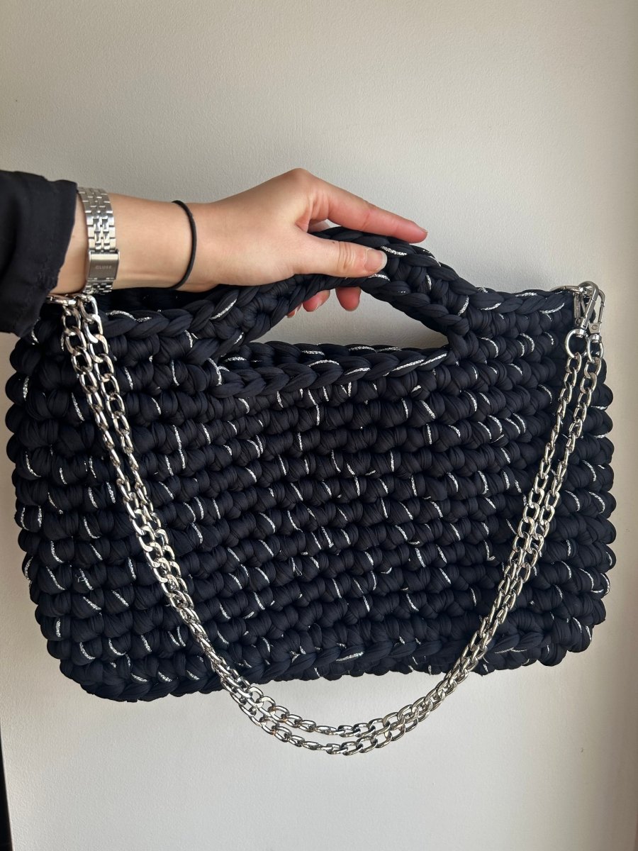 Sac AIMER - Noir et Argent sac au crochet  - Le Fil D aimer
