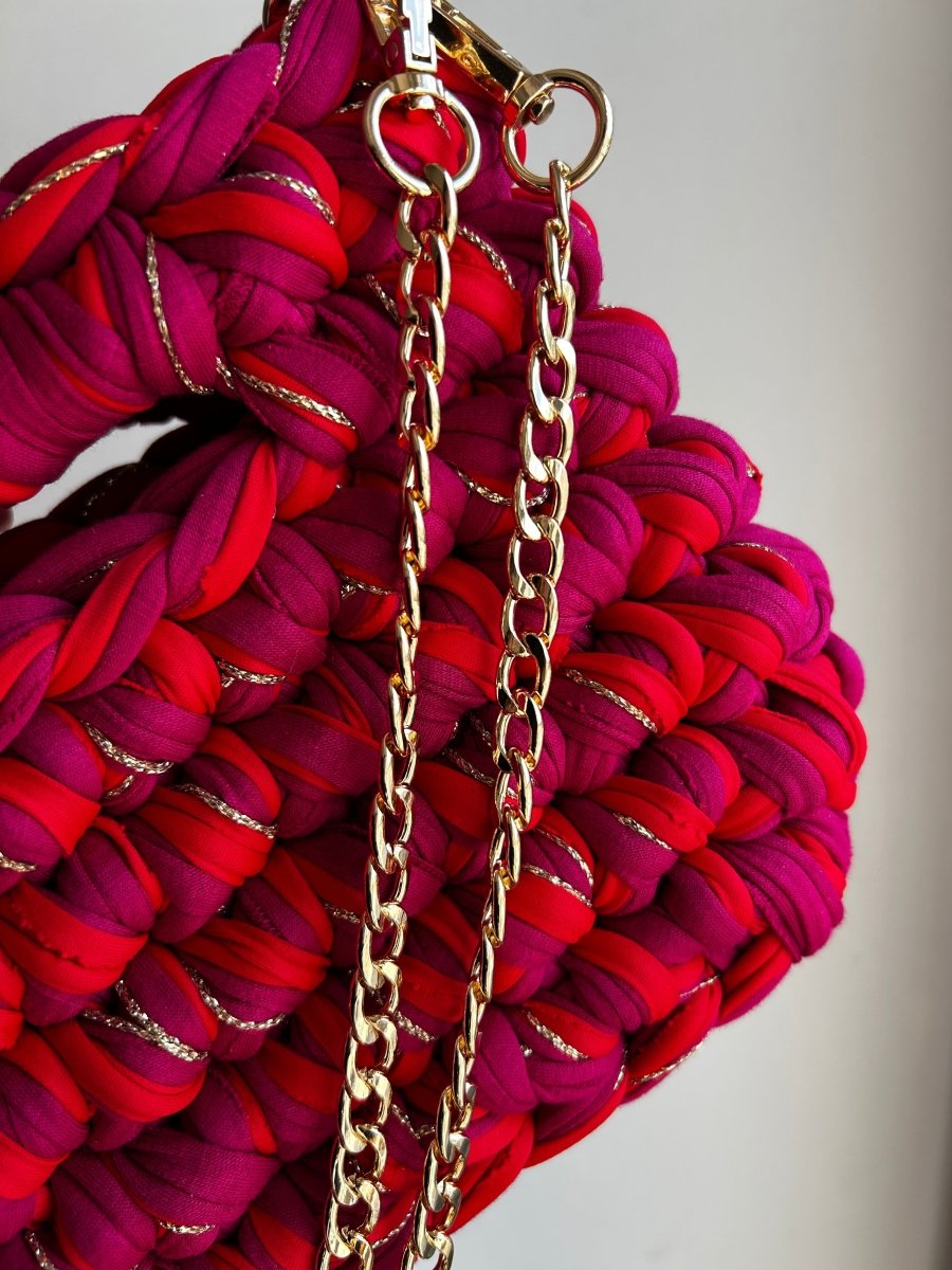 sac pour l'ete au crochet fait main Sac AIMER - Rouge Cherry et Doré - Le Fil D'Aimer