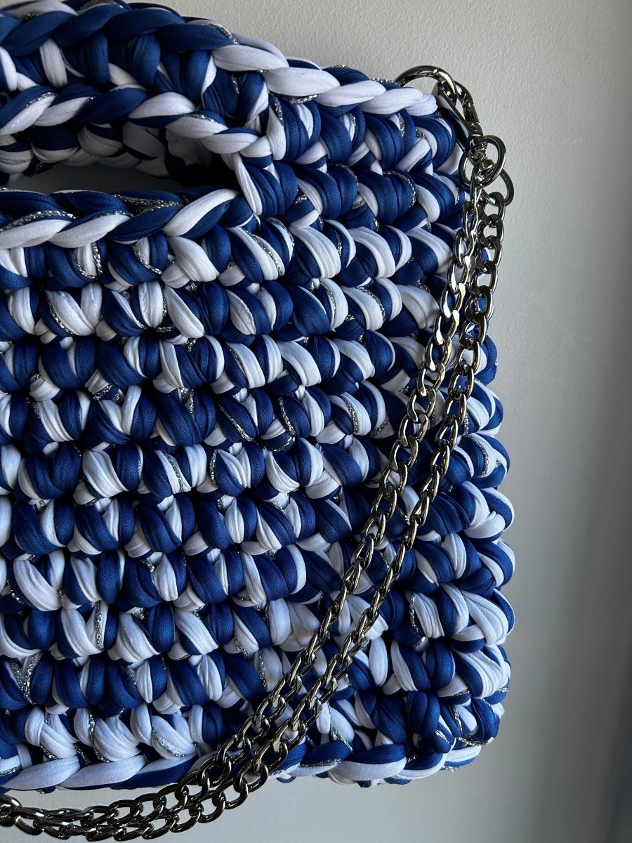 Sac Aimer – Sac à main crochet bleu blanc avec fil argenté scintillant - Le Fil D aimerSac aimer