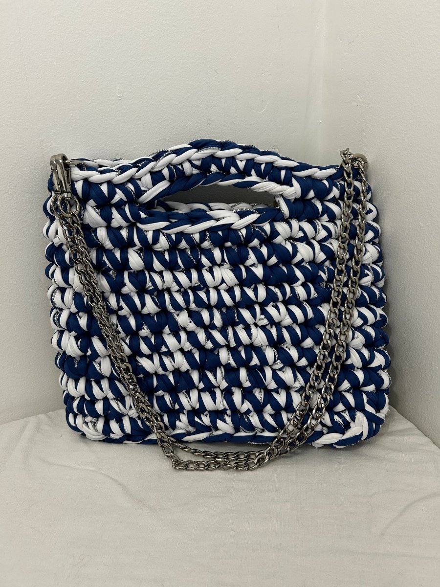 Sac Aimer – Sac à main crochet bleu blanc avec fil argenté scintillant - Le Fil D aimerSac aimer