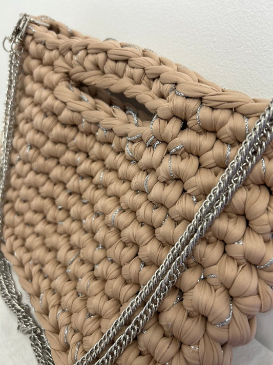 Sac Artisanal Au Crochet Beige et Argenté – Tendance, Chic et Unique - Le Fil D aimer