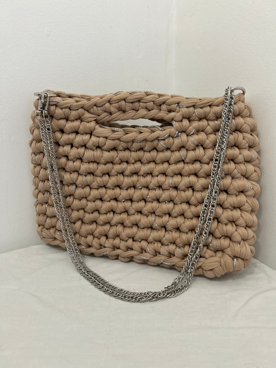 Sac Artisanal Au Crochet Beige et Argenté – Tendance, Chic et Unique - Le Fil D aimer