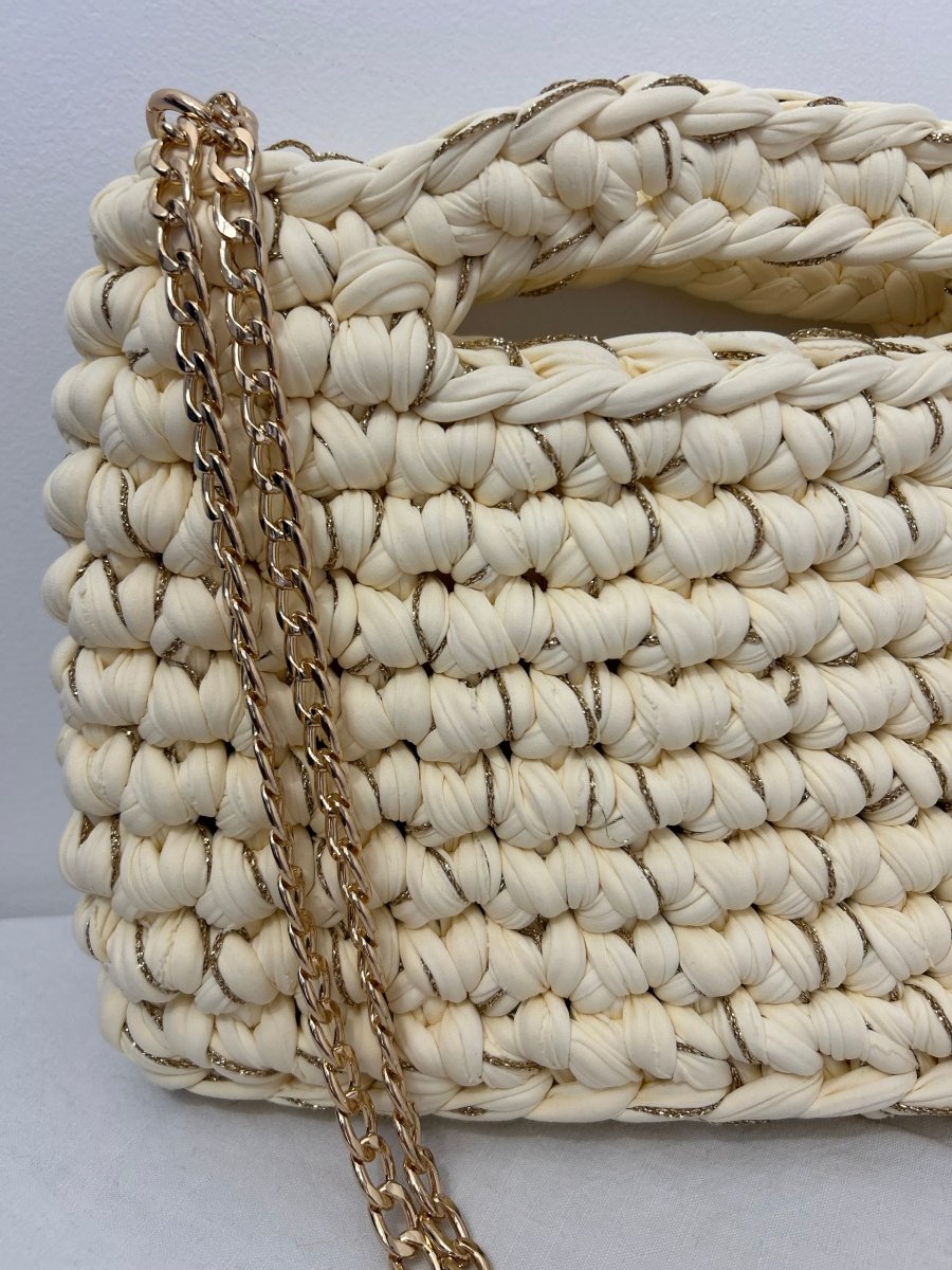 Sac au Crochet Crème avec Fil Doré – Élégant, Raffiné et Unique - Le Fil D aimer