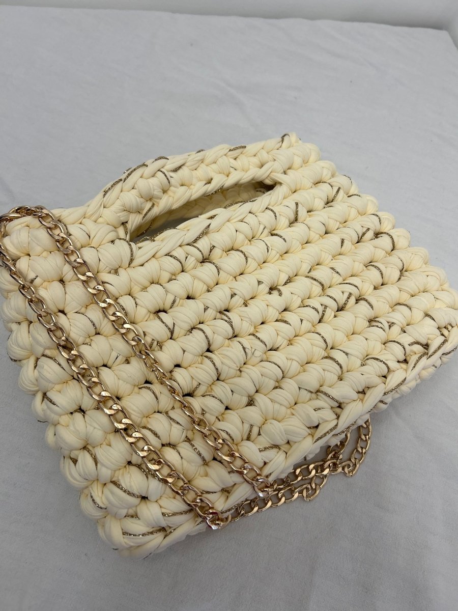 Sac au Crochet Crème avec Fil Doré – Élégant, Raffiné et Unique - Le Fil D aimer