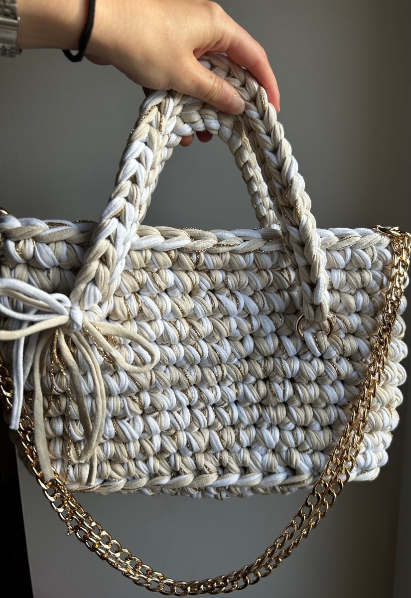 Sac EMIRA - Blanc et Crème Beige et Fils Doré - Le Fil D'Aimer