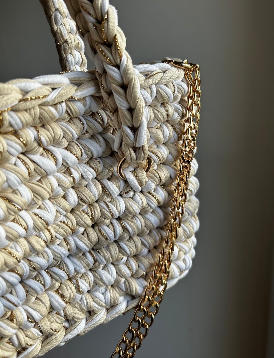 Sac EMIRA - Blanc et Crème Beige et Fils Doré - Le Fil D'Aimer