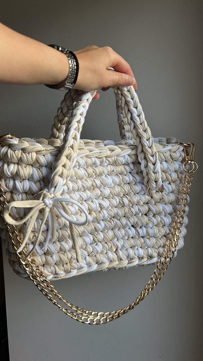 Sac EMIRA - Blanc et Crème Beige et Fils Doré - Le Fil D'Aimer