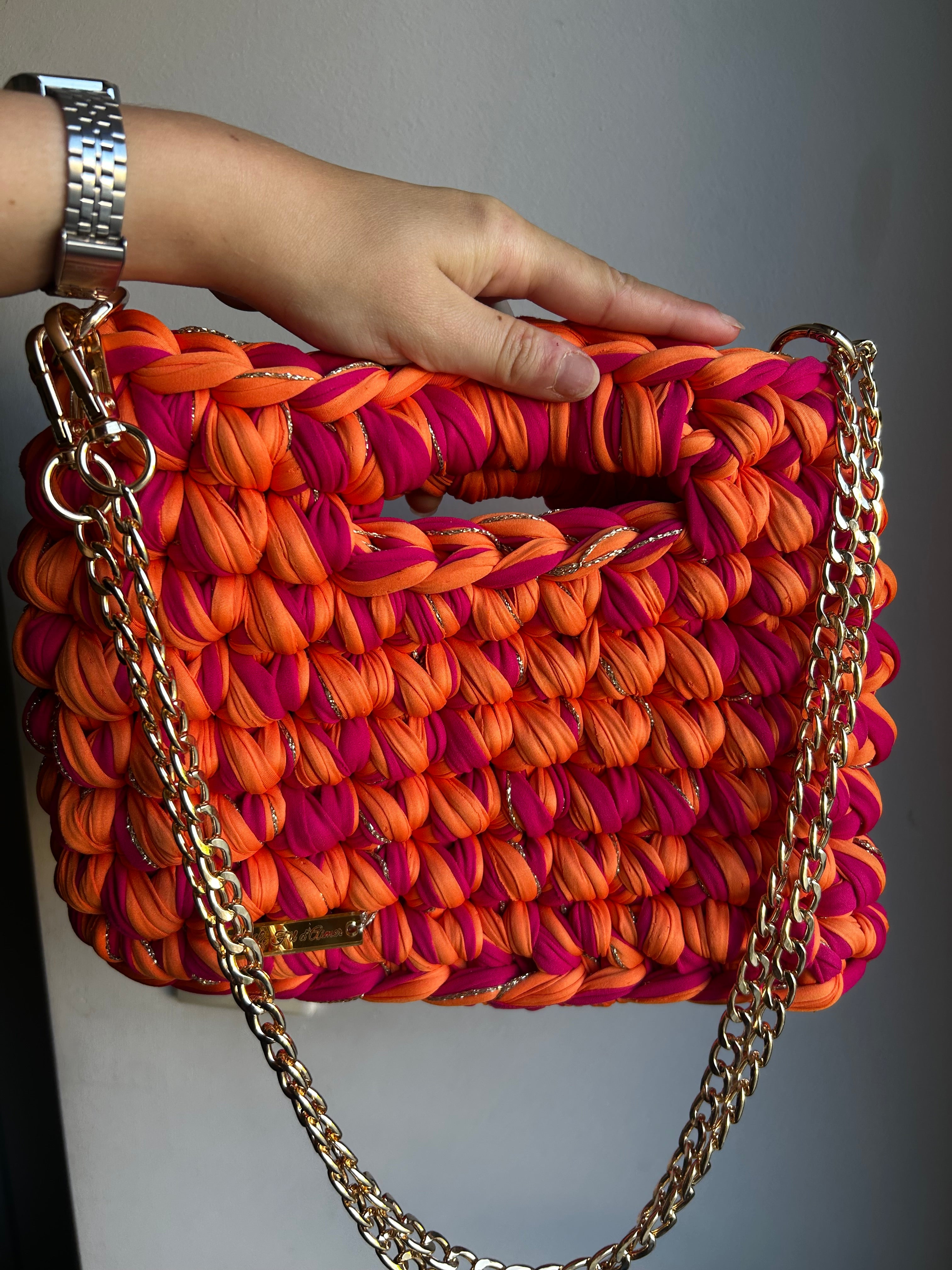 sac au crochet dore orange et fuchsia a la mode tendance du moment le fil d aimer 