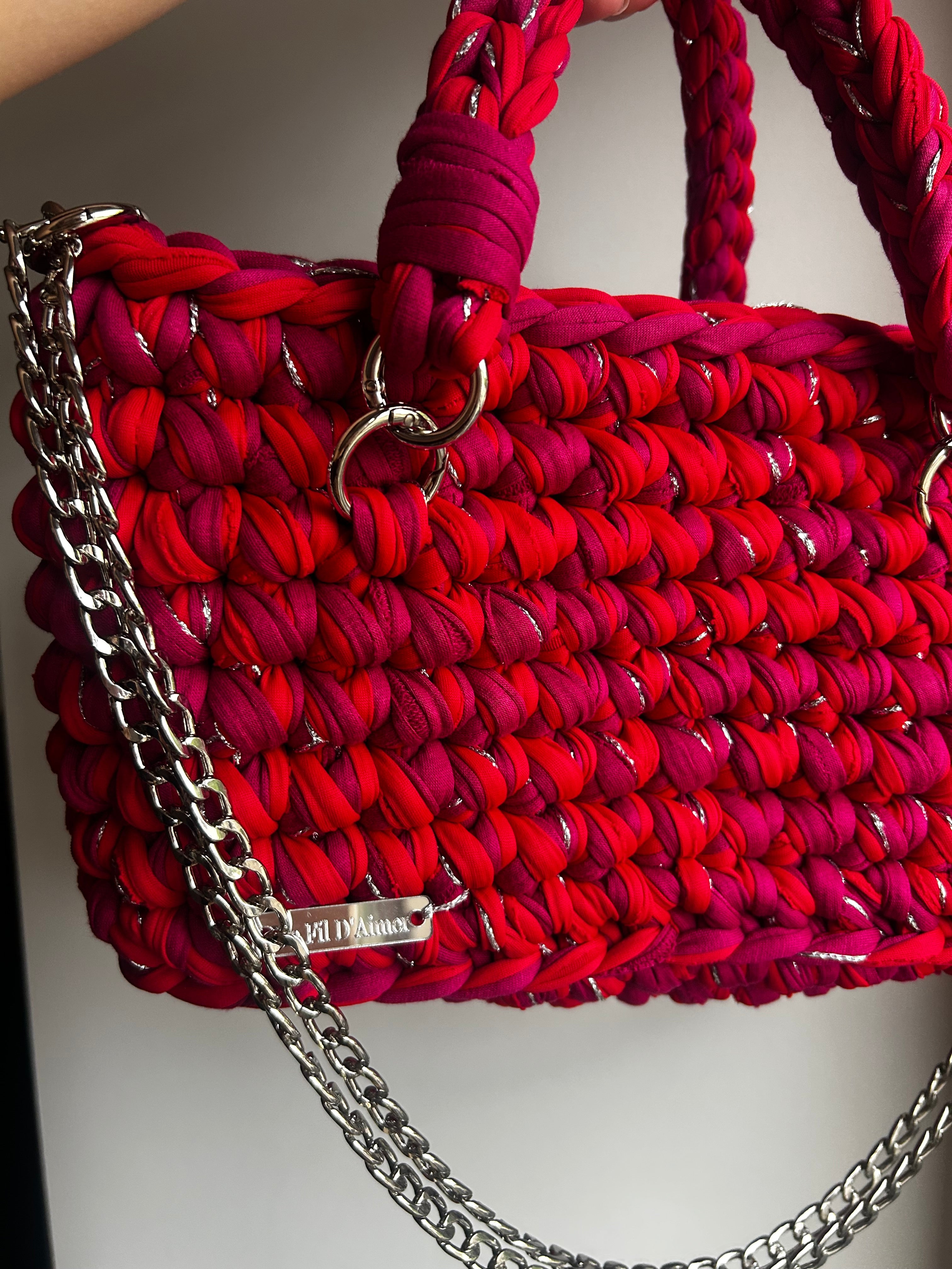 sac a main au crochet sac emira fait main rouge violet cherry argente 