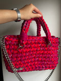 sac fait main artisanal au crochet rouge argente cherry 
