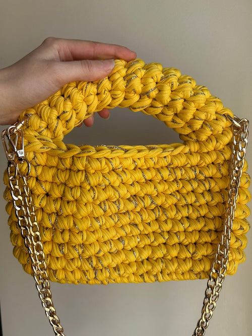 Sac au crochet MIERA - Jaune et doré - Le Fil D aimer